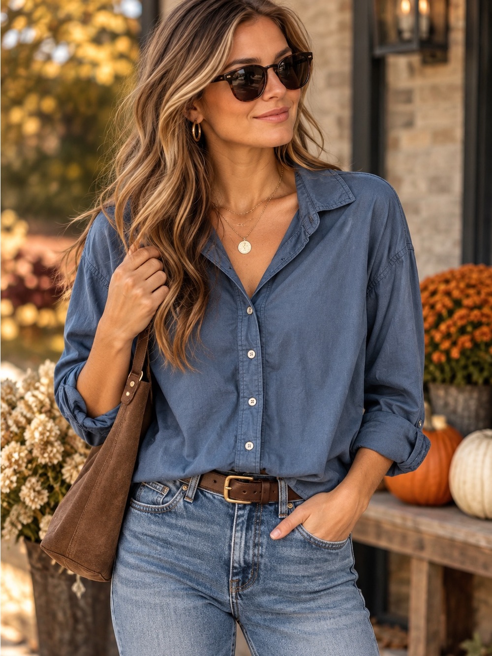 We The Free Smoky Blue Button-Down Shirt size Small 100% cotton.